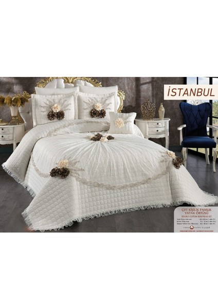 Dantelli 4 Parça Çift Kişilik Çeyizlik Yatak Örtüsü King Size