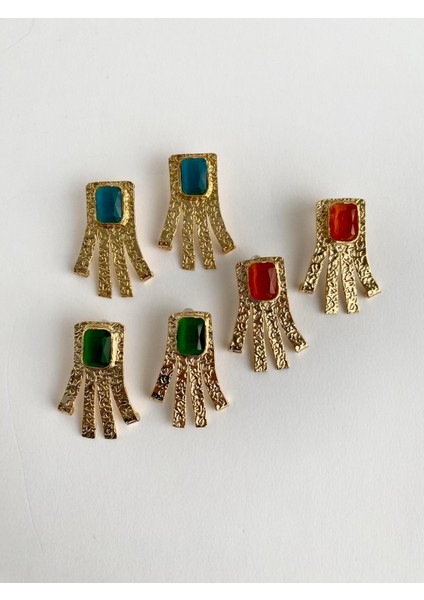 Tasarım Kedi Gözü Doğal Taşlı Tassel Küpe - Yeşil fırsatları