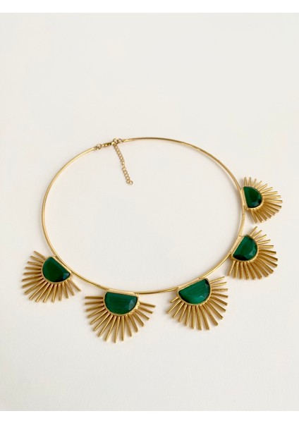 Tasarım Kedi Gözü Taşlı Golden Hour Choker Kolye - Yeşil