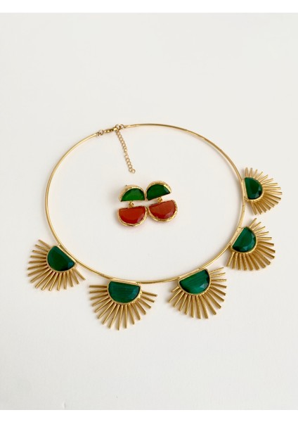 Tasarım Kedi Gözü Taşlı Golden Hour Choker Kolye - Yeşil fiyatları