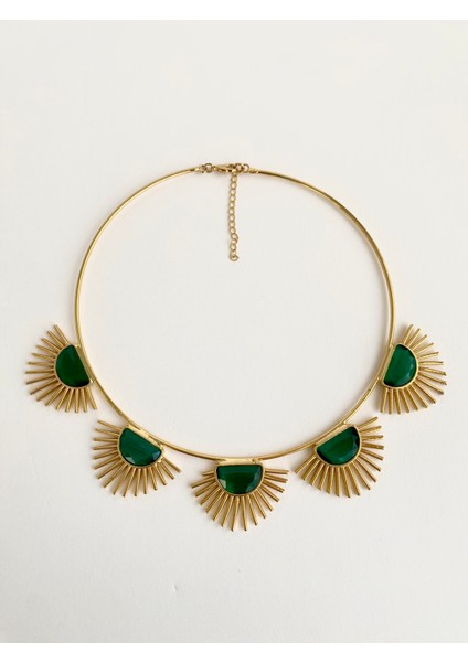 Tasarım Kedi Gözü Taşlı Golden Hour Choker Kolye - Yeşil modelleri