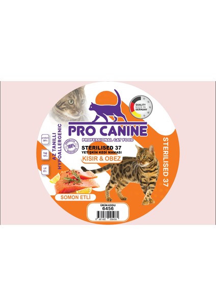 Pro Canıne  37 Az Tahıllı Hypoallergenic Somonlu Kısır - Obez Sterilised Yetişkin Kedi Maması 1,5 Lt