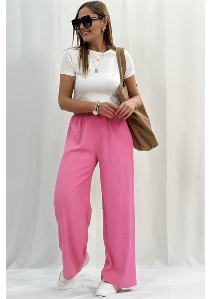 Kadın Salaş Dökümlü Beli Lastikli Palazzo Pantolon