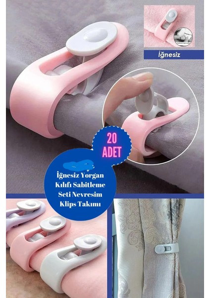 20 Adet Iğnesiz Yorgan Klipsi Nevresim Tutucu Sabitleyici Kaydırmaz Kilitli Klips