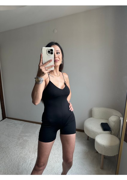 Brrshkkqaaa Siyah Spor Kısa Tulum