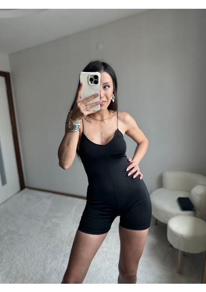 Brrshkkqaaa Siyah Spor Kısa Tulum