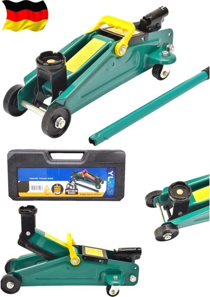 Alman 2.5 Ton Arabalı Tekerlekli Hidrolik Timsah Kriko Çantalı Max 360 mm Kaldırma 3 Yıl Garanti