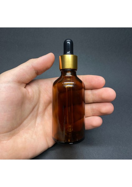 50 ml Amber Cam Damlalıklı Şişe , Gold Metalik Kapak , 50 cc Kahverengi Cam Damlalıklı Şişe x 6 Adet