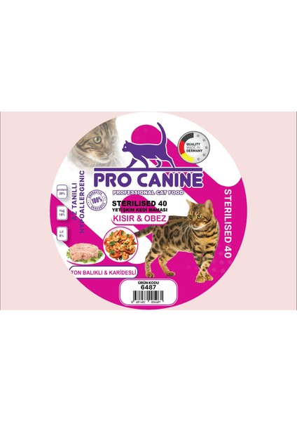 Pro Canıne  40  Ton Balıklı -Karidesli Kısır -Obez Sterılısed Yetişkin Kedi Maması 1,5 Lt