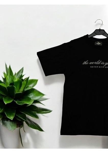 Erkek Çocuk Never Give Up Yazılı Pamuklu Tshirt modelleri