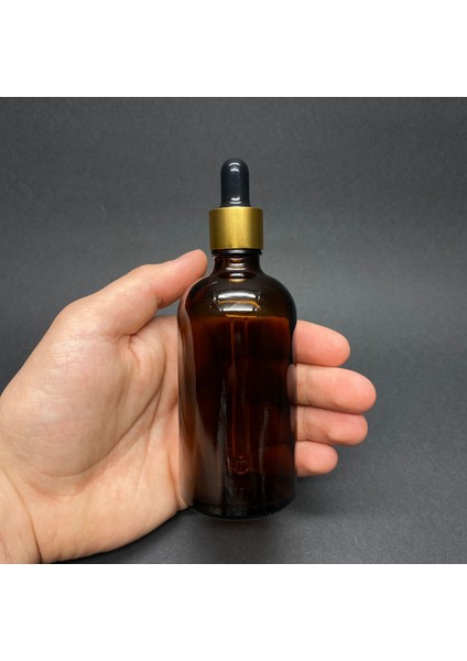 100 ml Amber Cam Damlalıklı Şişe , Gold Metalik Kapak , 100 cc Kahverengi Cam Damlalıklı Şişe x 6 Adet