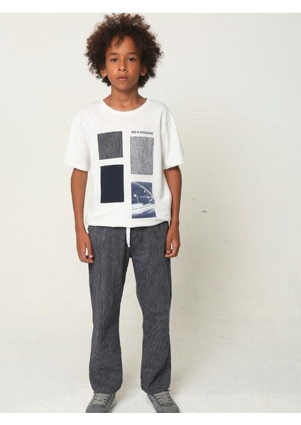 Erkek Çocuk Keten Çizgili Beli Lastikli Pantolon