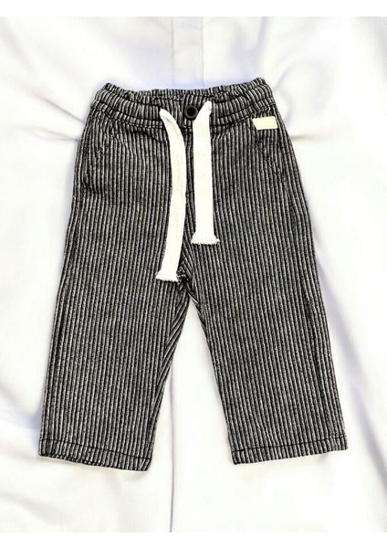 Erkek Çocuk Keten Çizgili Beli Lastikli Pantolon