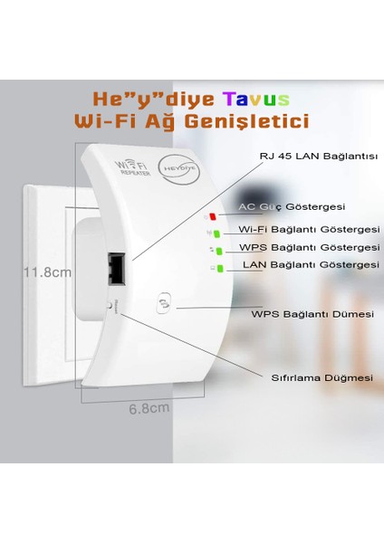 He”y”diye Tavus Wi-Fi Repeater Ağ Genişletici