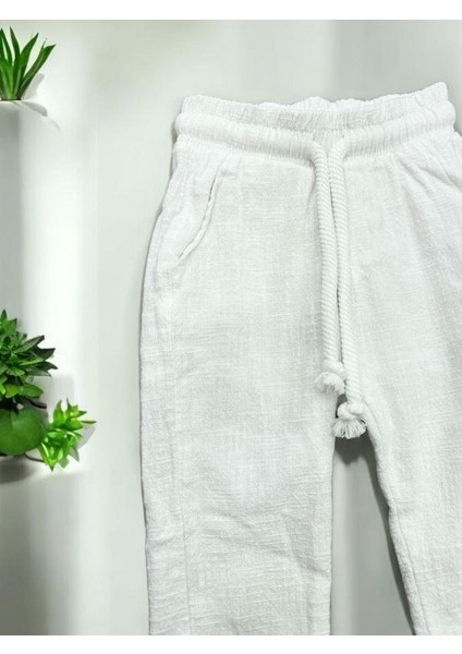 Erkek Bebek Keten Beli Lastikli Bol Paçalı Pantolon fiyatları