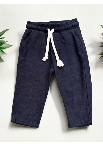 Erkek Bebek Keten Beli Lastikli Bol Paçalı Pantolon