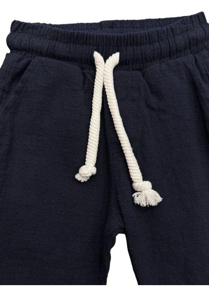 Erkek Bebek Keten Beli Lastikli Bol Paçalı Pantolon modelleri
