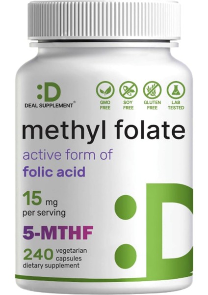 L Methylfolate 15MG 240 Veggie Capsul – Active Folic Acid Form (5-Mthf) Bioavailable Methylated Folate – Prenatal Energy Brain Support Usa Menşei 3645