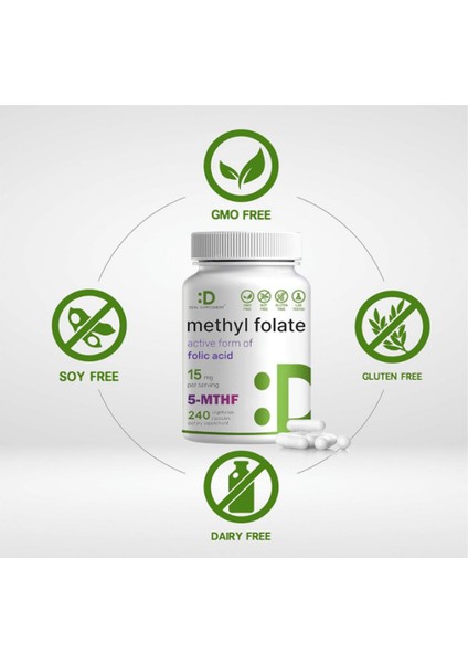 L Methylfolate 15MG 240 Veggie Capsul – Active Folic Acid Form (5-Mthf) Bioavailable Methylated Folate – Prenatal Energy Brain Support Usa Menşei 3645