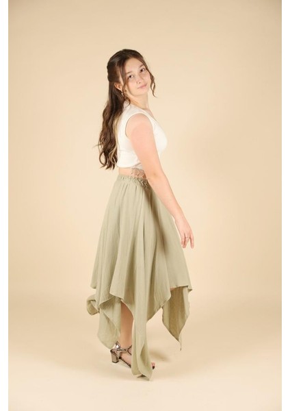 09-15 Yaş Kız Çocuk Yeşil Renk Simetrik Kesim Etek