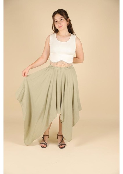 09-15 Yaş Kız Çocuk Yeşil Renk Simetrik Kesim Etek fiyatları