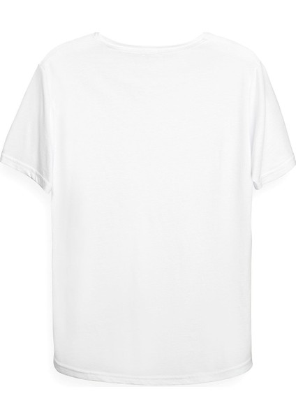 Erkek Basic Açık Yuvarlak Yaka Beyaz T-Shirt Damalı Logo