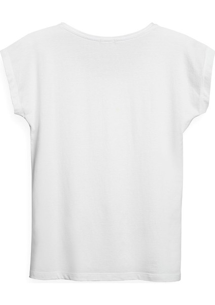 Kadın Açık Bisiklet Yaka Beyaz T-Shirt Logo fiyatları