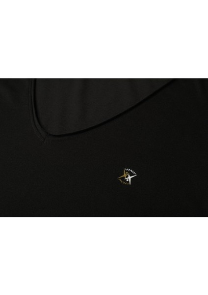 Kadın Siyah V Yaka Duble Kol Logo fırsatları