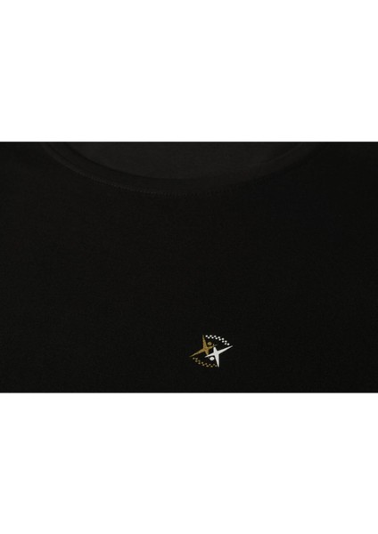 Erkek Basic Açık Yuvarlak Yaka Siyah T-Shirt Logo modelleri