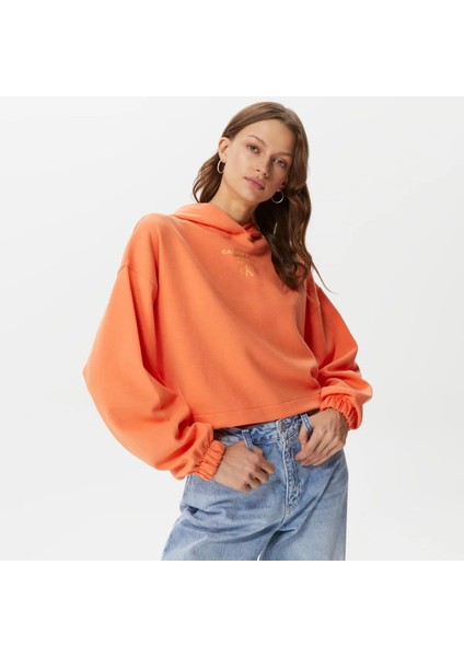 Gathered Hem Cropped Hoodie Sweatshirt