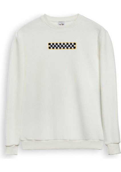 Kadın Beyaz Bisiklet Yaka Sweatshirt