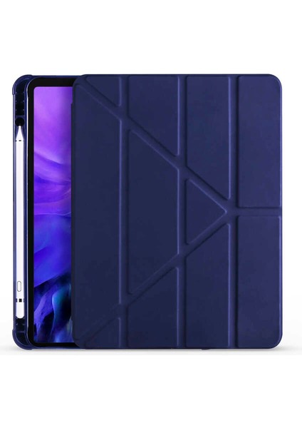 Apple iPad Air 10.9 2022 (5.nesil) Kılıf Tri Folding Kalem Bölmeli Standlı Kılıf