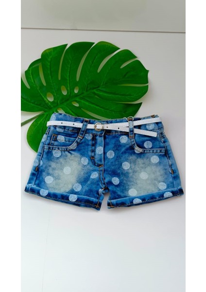 Kız Çocuk Düşük Bel Duble Paça Dar Kesim Kemerli Kot Denim Şort