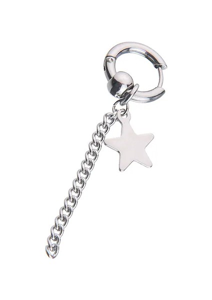 Sallanan Zincirli Yıldız Erkek Küpe Çelik Takı W P24 T5