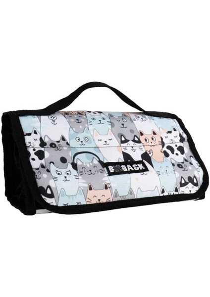 4 Bölümlü Kalem Çantası Kalemlik Kalem Kutusu Kediler