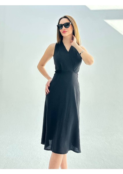 Aerobin Kruvaze Yaka Midi Boyundan Bağlamalı Kadın Elbise 007 fiyatları