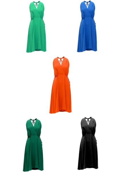 Aerobin Kruvaze Yaka Midi Boyundan Bağlamalı Kadın Elbise 007 fırsatları