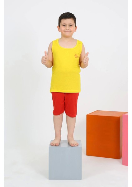 Erkek Çocuk Sıfır Kol Şortlu Sarı Penye Pijama Takımı 20434 modelleri