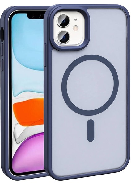 - Apple iPhone 11 - Kılıf Magsafe Şarj Özellikli Mat Arka Yüzey Sio Kapak - Lacivert