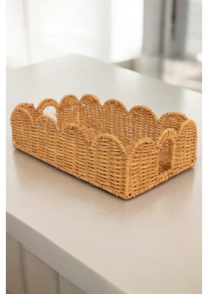 Doğal El Yapımı Rattan Tepsi Şık ve Dayanıklı Servis ve Dekorasyon Tepsisi 35CM Oceanpoint fırsatları