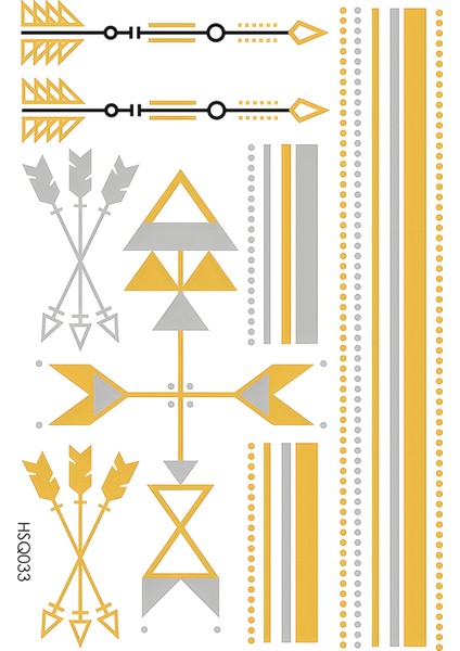 Geometrik Desenli Gold Altın Dövme Metalik Ok Tattoo