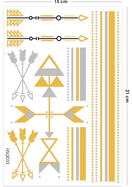 Geometrik Desenli Gold Altın Dövme Metalik Ok Tattoo modelleri