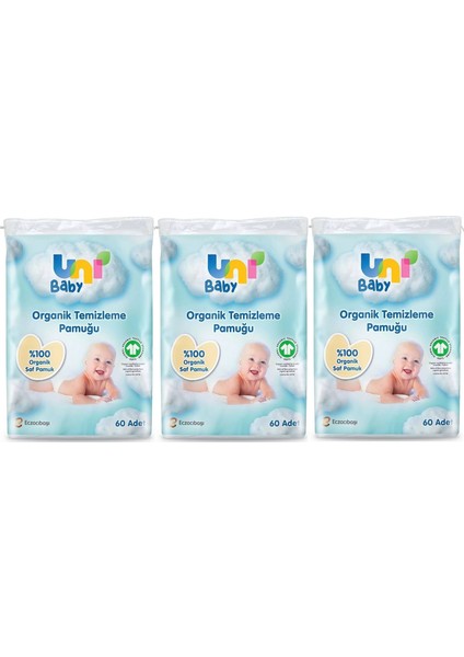 Uni Baby Bebek Temizleme Pamuğu 60 Adet Tekli Pk (3 Lü Set)