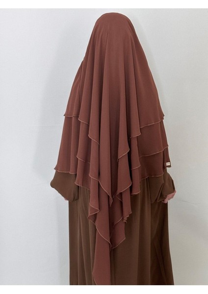 Üç Katlı Hazır Peçeli Sufle Khimar Şifon Esarp 4 Ipli Camel