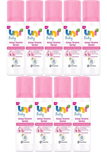 Uni Baby Kolay Saç Tarama Spreyi 200ML (Yeni) Zor Taranan Saçlara Özel (9 Lu Set)