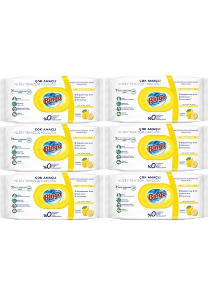 Clean Yüzey Temizlik Havlusu 96 Yaprak Limon Kokulu Plastik Kapaklı (6 Lı Set) 576 Yaprak