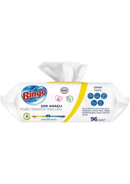 Clean Yüzey Temizlik Havlusu 96 Yaprak Limon Kokulu Plastik Kapaklı (6 Lı Set) 576 Yaprak