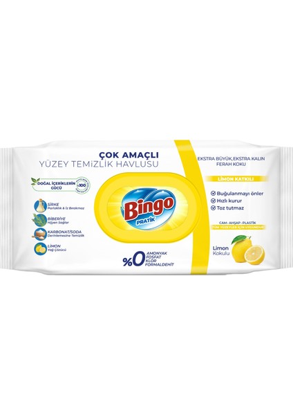 Clean Yüzey Temizlik Havlusu 96 Yaprak Limon Kokulu Plastik Kapaklı (5 Li Set) 480 Yaprak