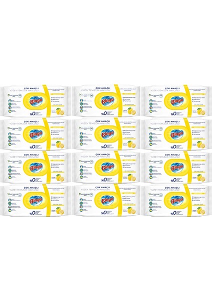 Clean Yüzey Temizlik Havlusu 96 Yaprak Limon Kokulu Plastik Kapaklı (12 Li Set) 1152 Yaprak