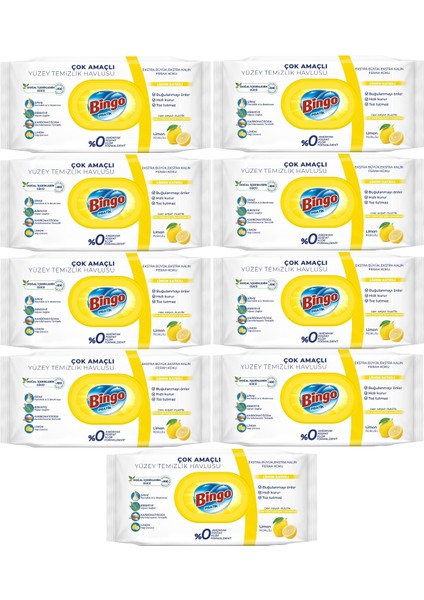 Clean Yüzey Temizlik Havlusu 96 Yaprak Limon Kokulu Plastik Kapaklı (9 Lu Set) 864 Yaprak